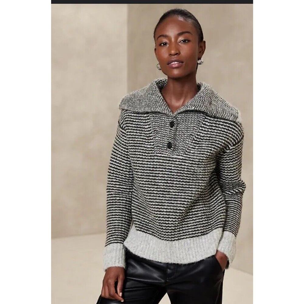 Banana Republic Sweater Sz XS Johnny Collar Wool Striped Preppy Old Money​